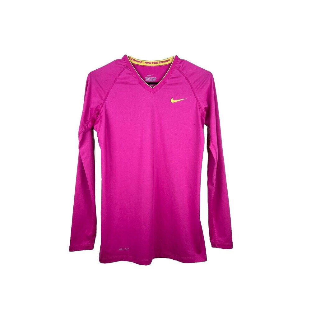 Nike Women's SMALL Dri-Fit Combat Pro Running T Shirt Long Sleeve Pink Gym Top